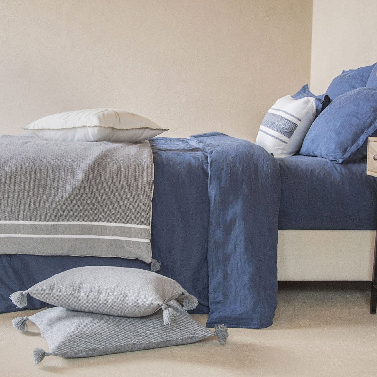 Febronie Drap housse en Lin Lavé Hortense bleu