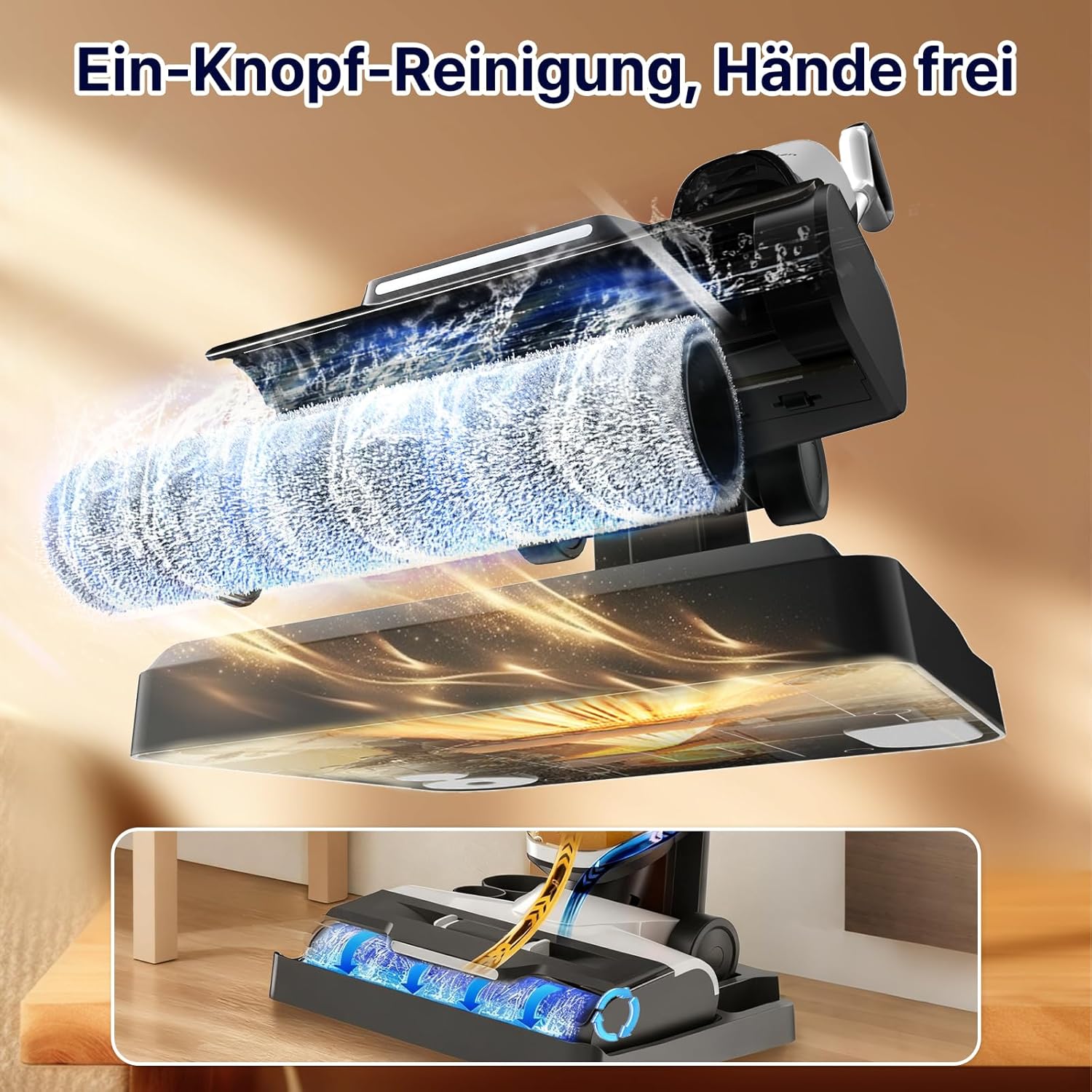 Hearten Nass Trockensauger Akku, Tiefenreinigungswasser Durch Elektrolyse Erzeugen, Sprachansage, Staubsauger mit Wischfunktion, Selbstreinigung, LED-Display, für Harte Boden,Tierhaare