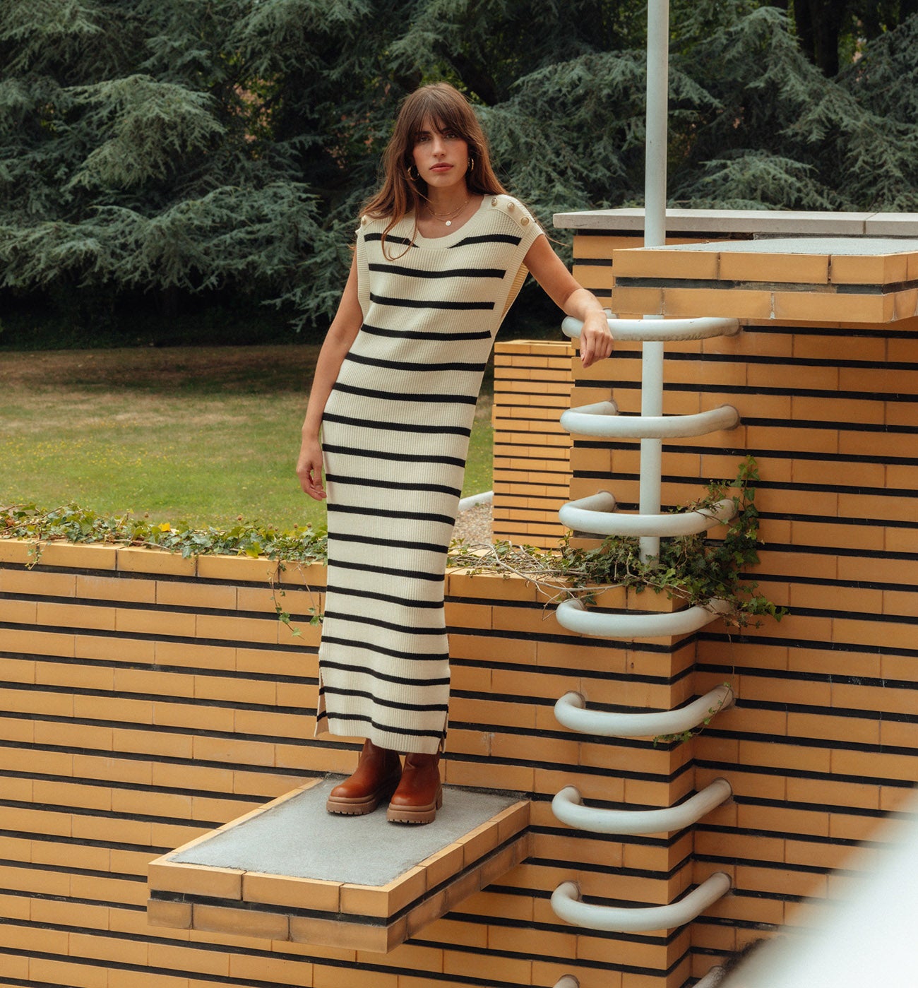 Robe marinière en tricot - Rayé Noir