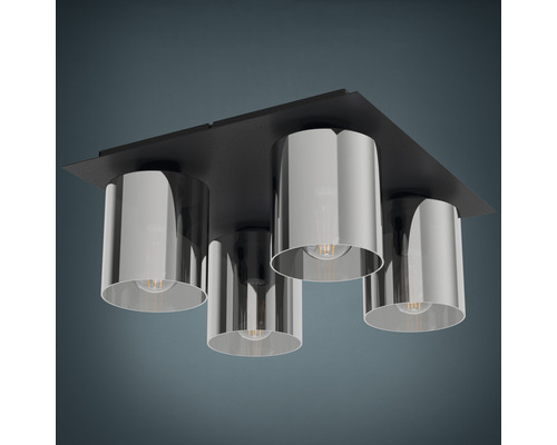 Plafondlamp 4-lichts 38x38 cm Gorosiba zwart/transparant