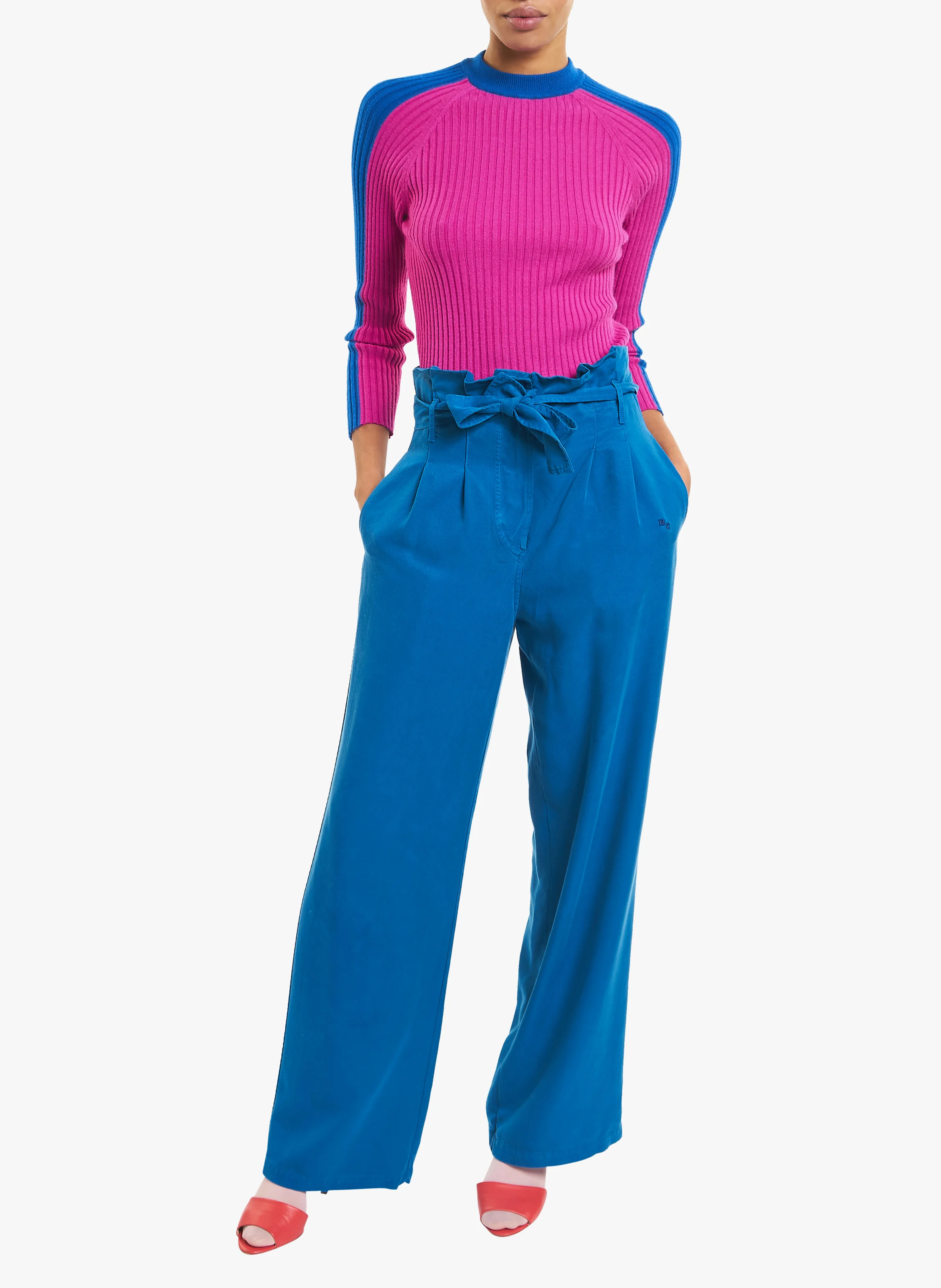 Pantalon large droit| Bleu