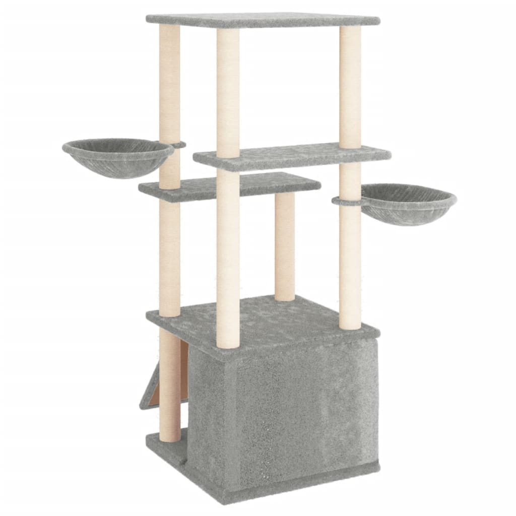 Arranhador para gatos vidaXL com hastes de sisal cinza claro, 133 cm