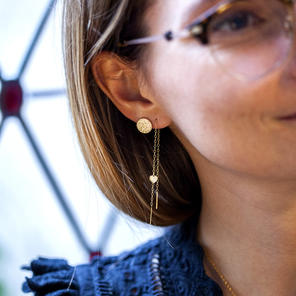 Boucles d'oreilles or 375 jaune, motif coeur.