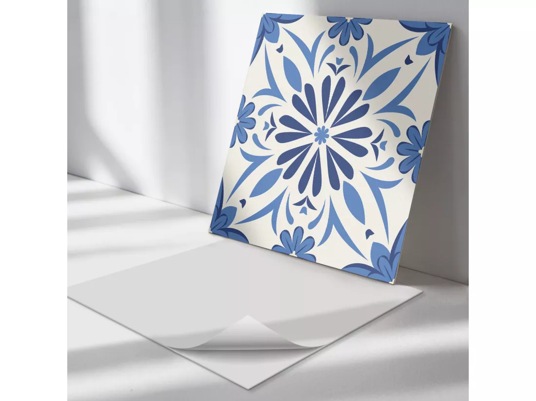 Panneaux muraux autocollants en vinyle imperméable - 4 x 50 x 50 cm - Motif floral sur le fond