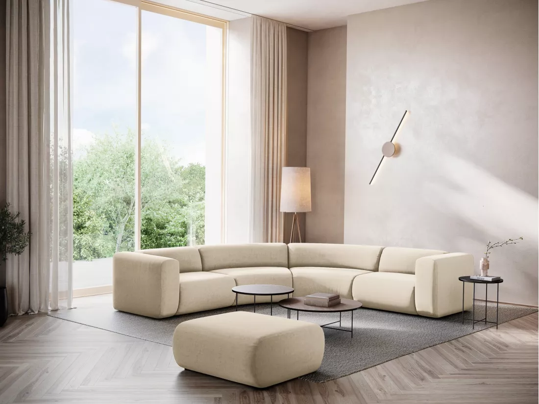 Pouf en velours - beige clair - EKAHI