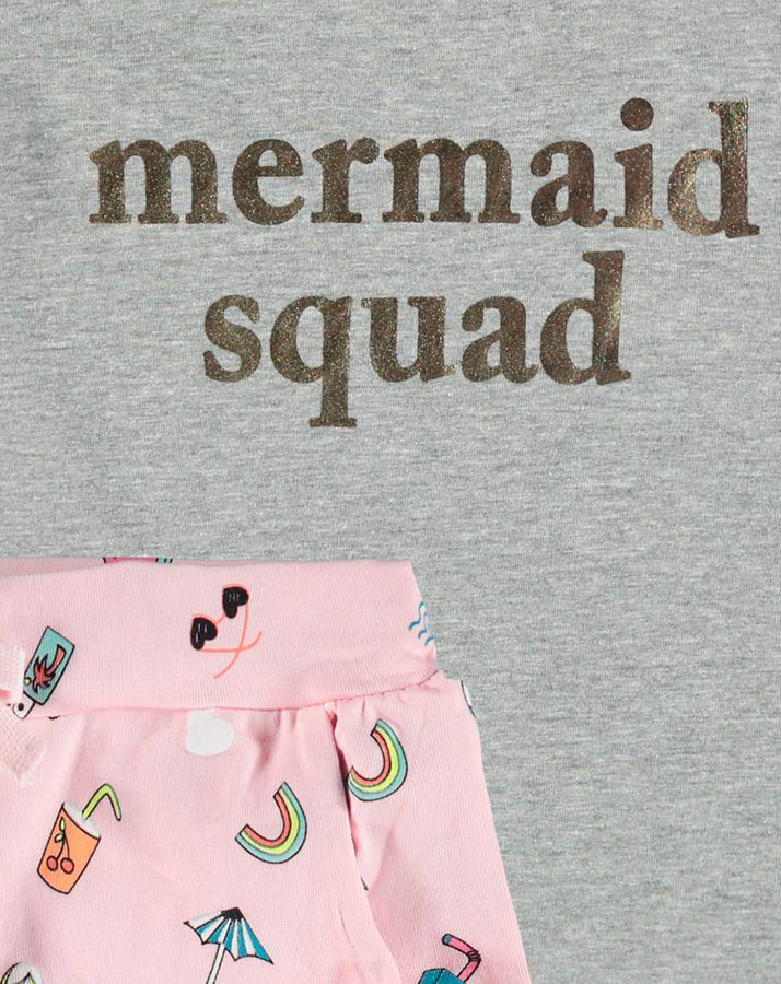 T-Shirt NMFZOFIA mit Shorts in grey melange/rosa