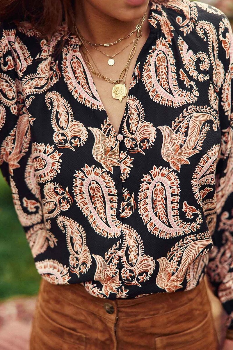 LA PETITE ETOILE<br>Blusa lisa com decote em V e estampa paisley BEILY