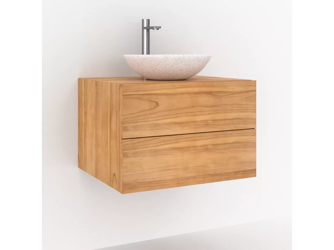 Meuble de salle de bain suspendu en bois de teck 60 cm - Hera