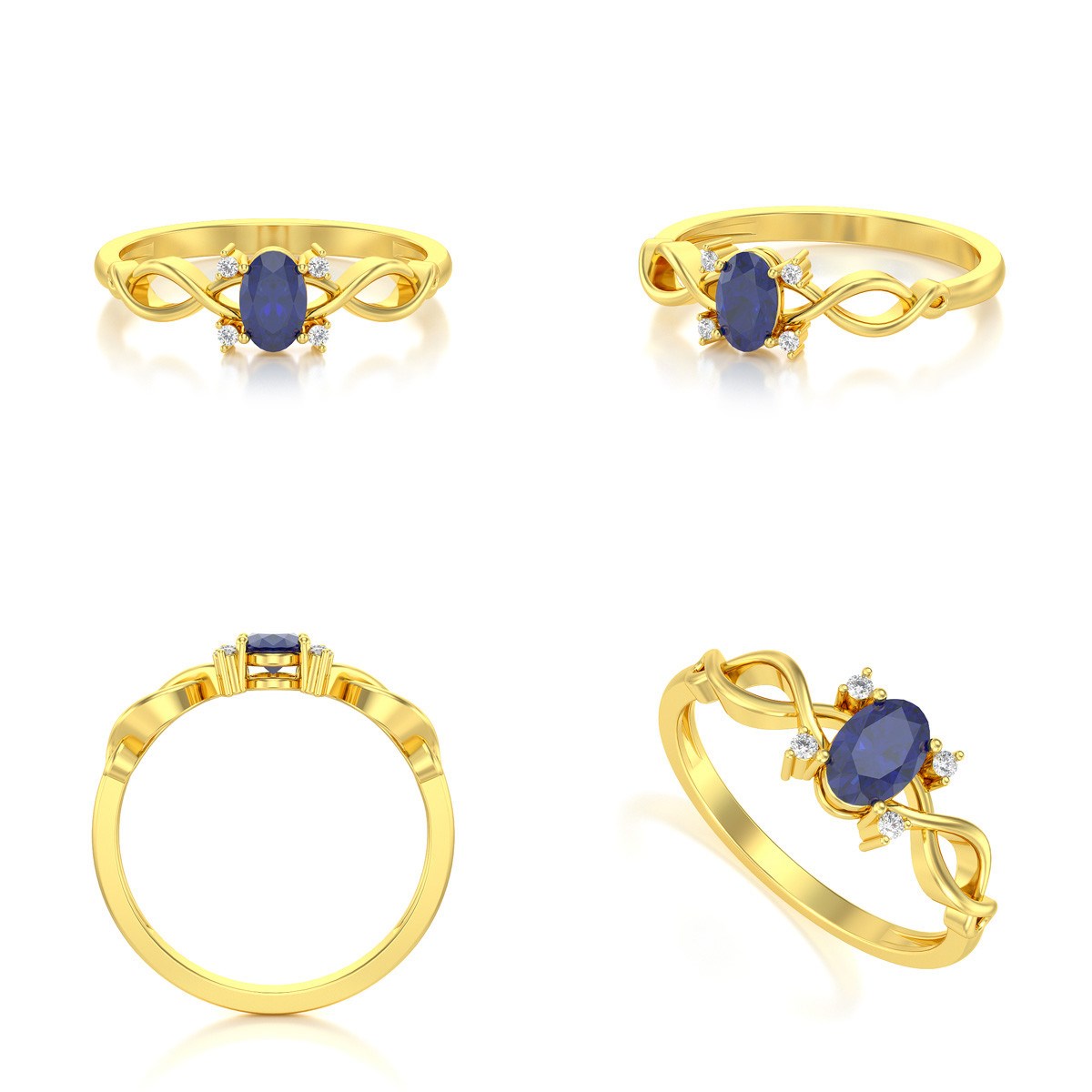 Bague ADEN Or 585 Jaune Saphir et diamants 1.85grs