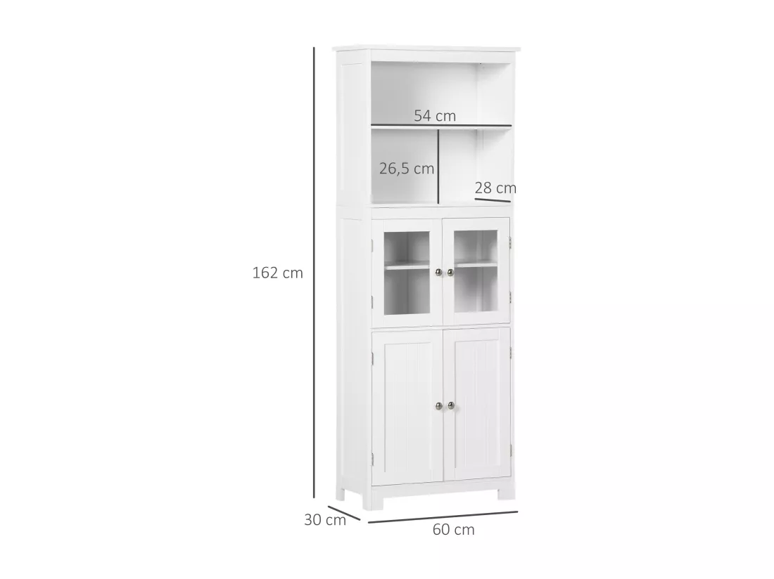 Armoire de cuisine multi-rangements 4 portes avec étagères 2 niches grand plateau MDF blanc