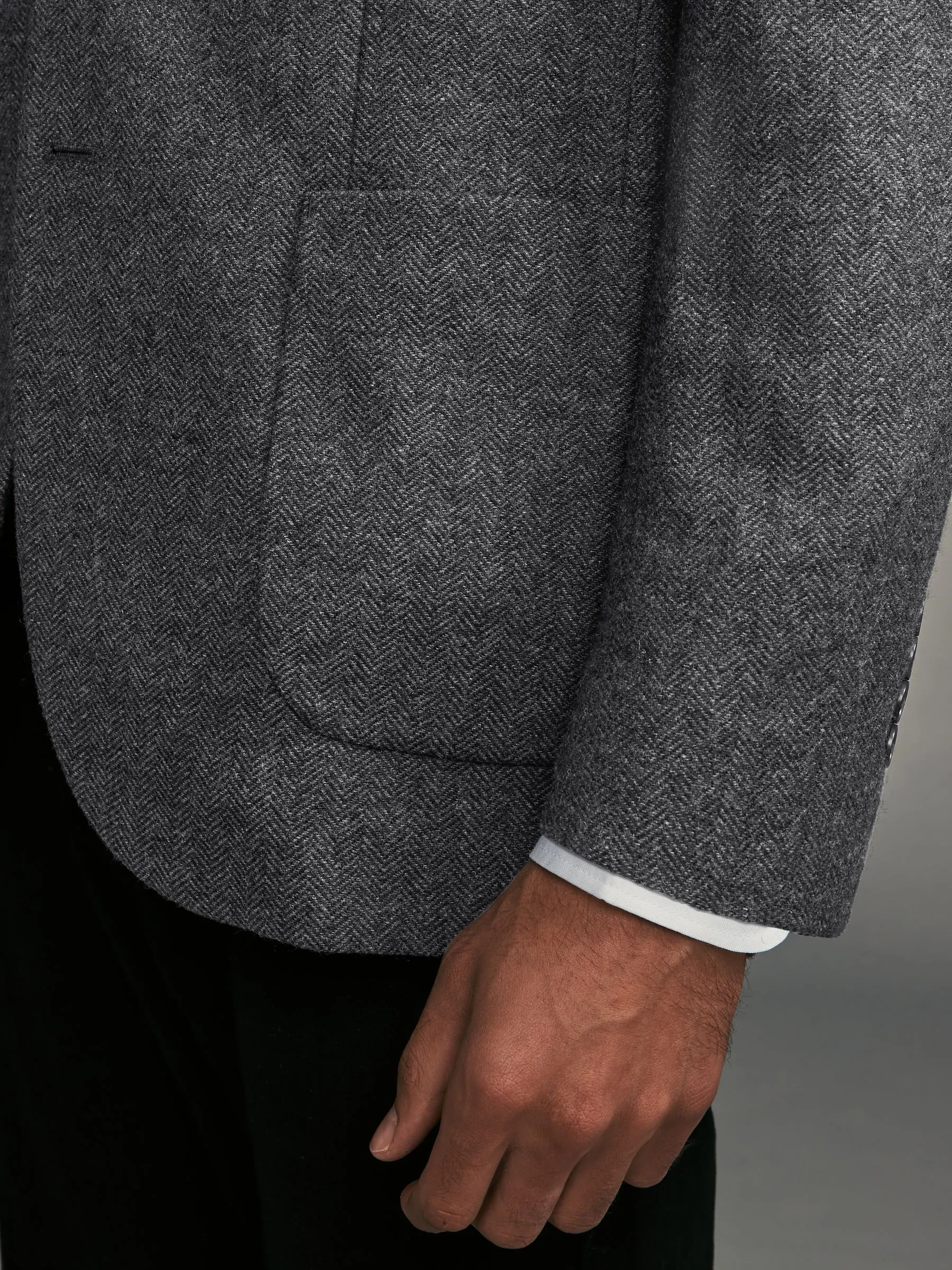 Antraciet - Normale Pasvorm - Blazer met visgraatmotief en hoog wolgehalte