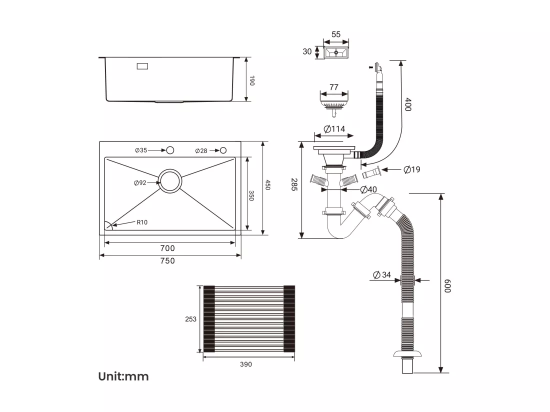 Auralum MAX Évier de Cuisine 1 Bac,Evier Cuisine 75 x 45 cm,Évier Inox Noir avec Égouttoir Pliable,Lavabo Cuisine Montage Encastré ou Supérieur