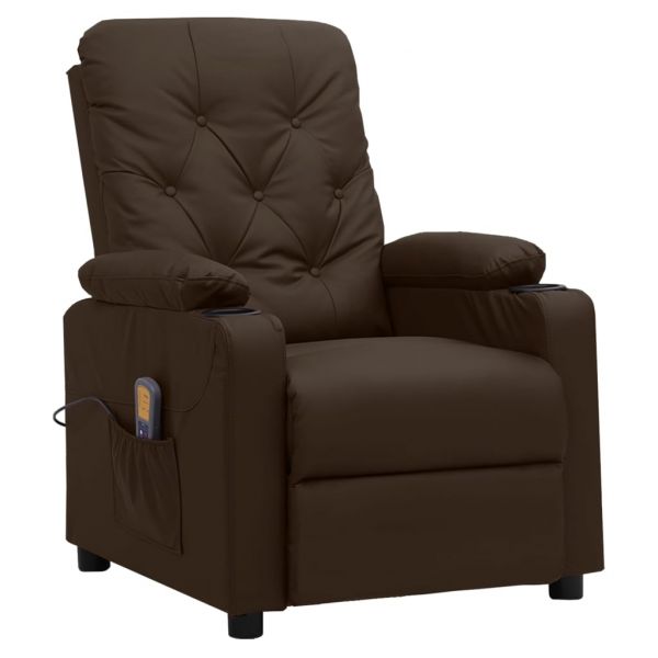 vidaXL Cadeira de Massagens Couro Artificial Castanho - 3408451146