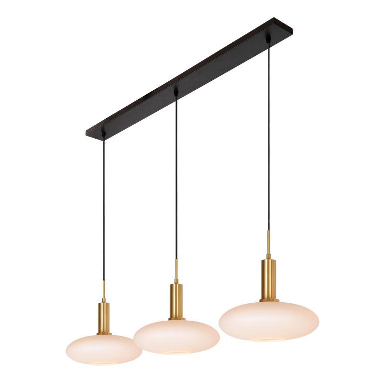 Lucide Singala 3 cluster hanglamp lineair opaal/messing