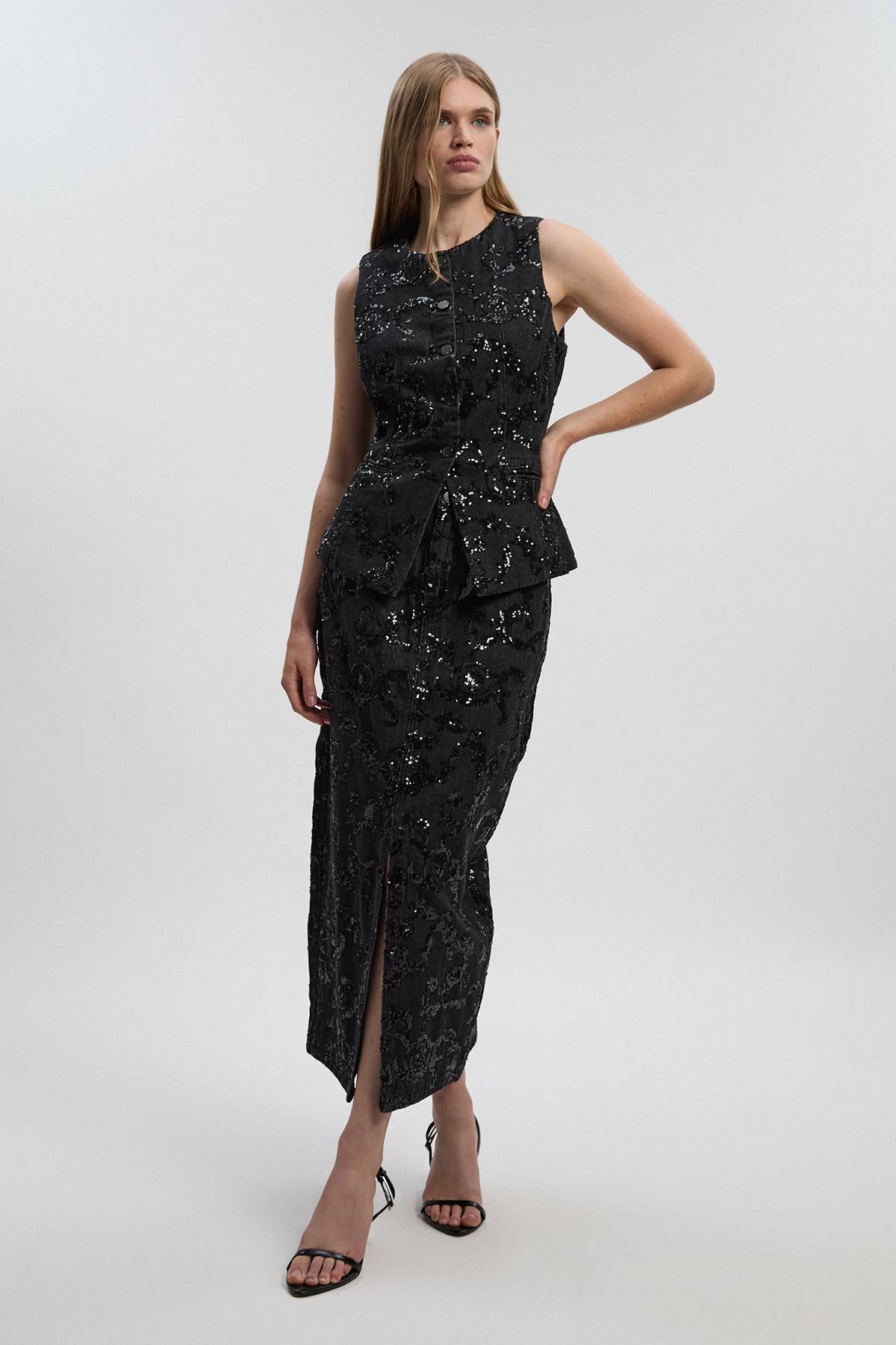 KarenMillen Jupe Crayon en Denim à Paillettes