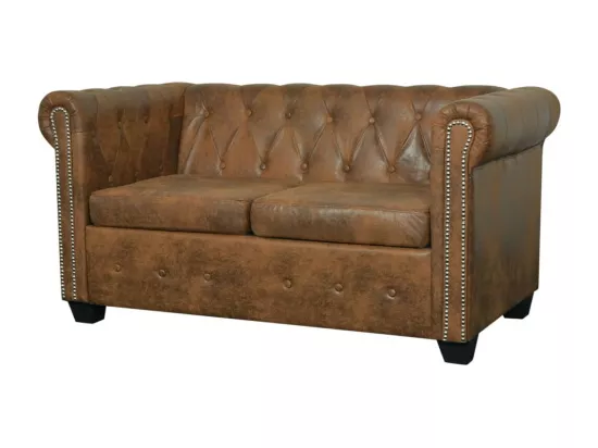 NETTLIFE Canapé Chesterfield 2 places cuir artificiel marron