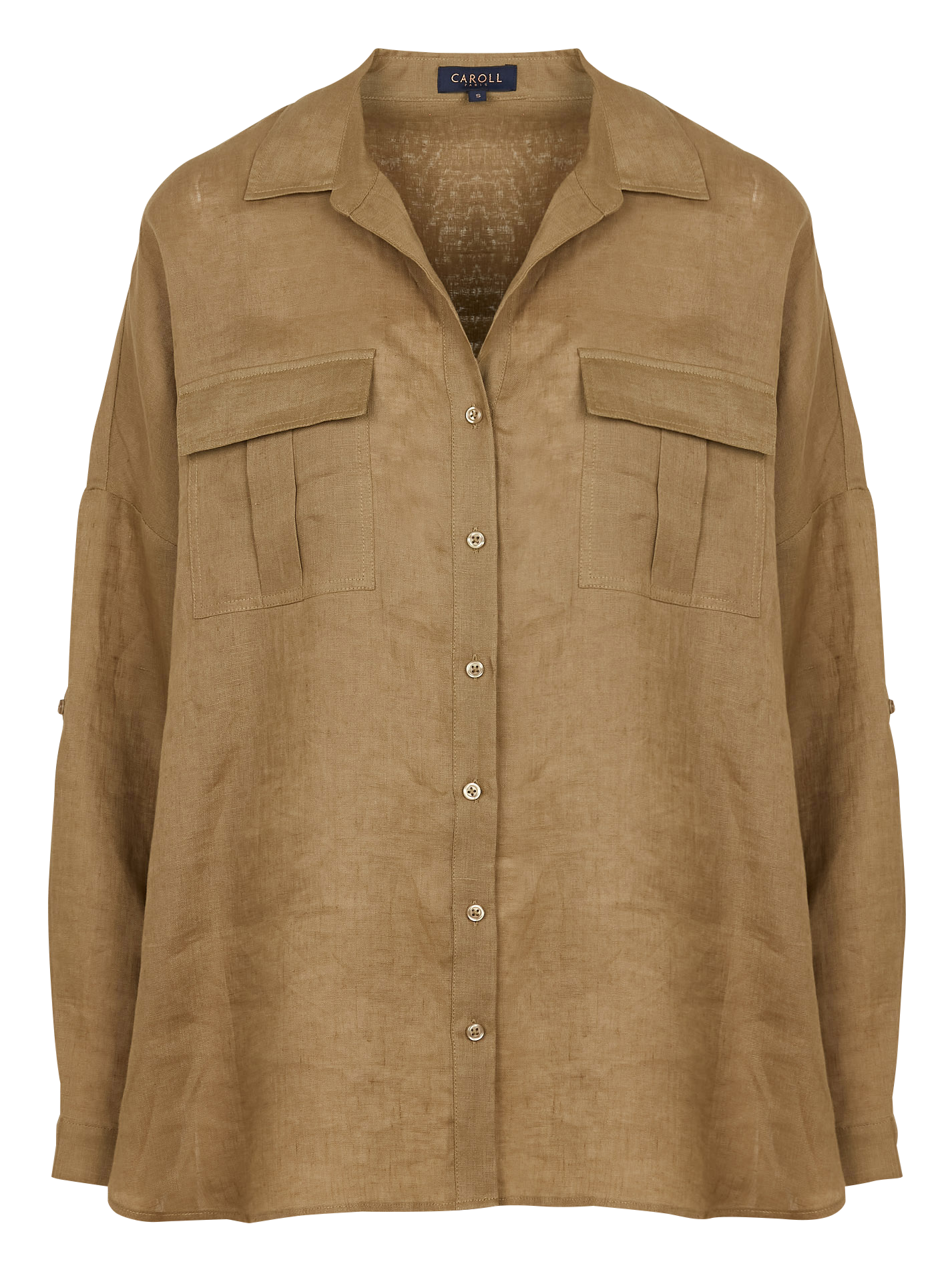SANDY2 - Chemise oversize col classique en lin| Vert