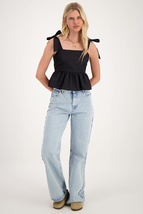 Zwarte corset top met strikbandjes