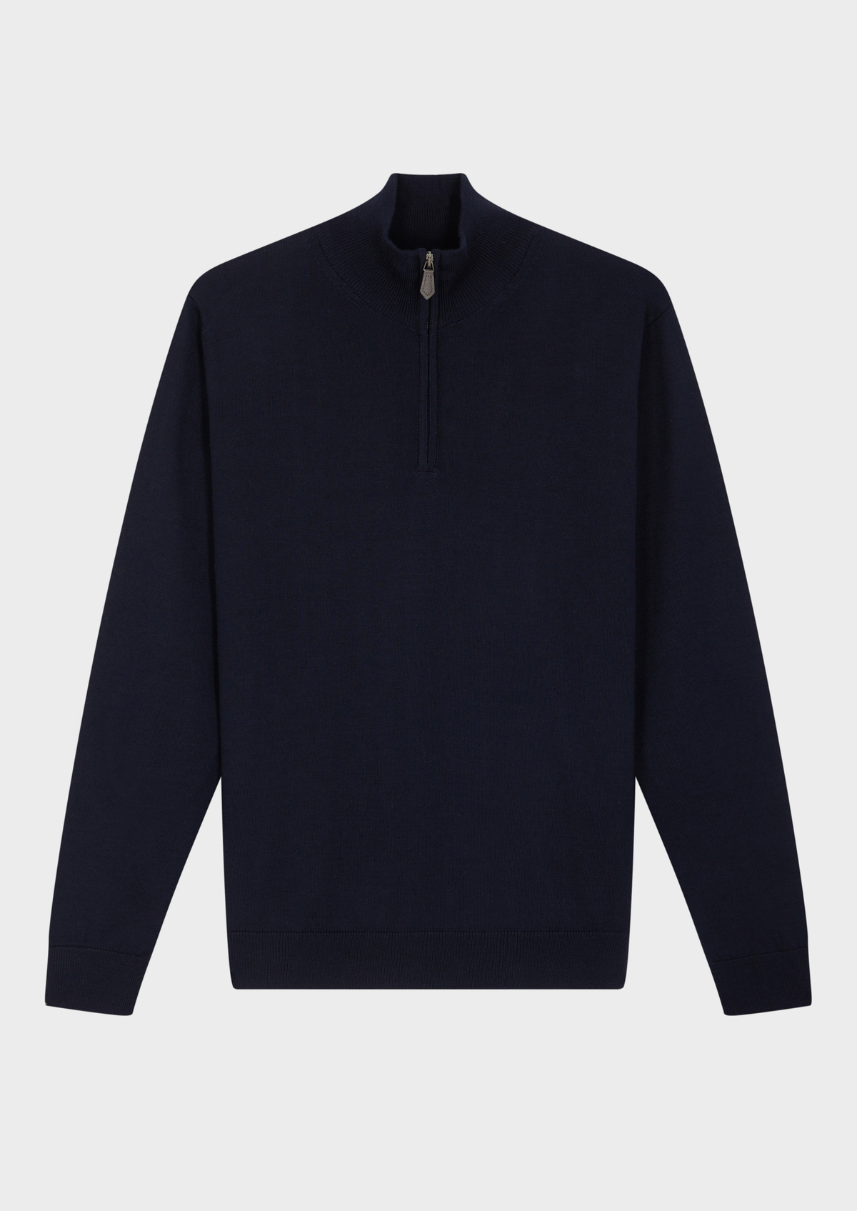 Pull col montant zippé en laine Mérinos mélangée unie bleu marine