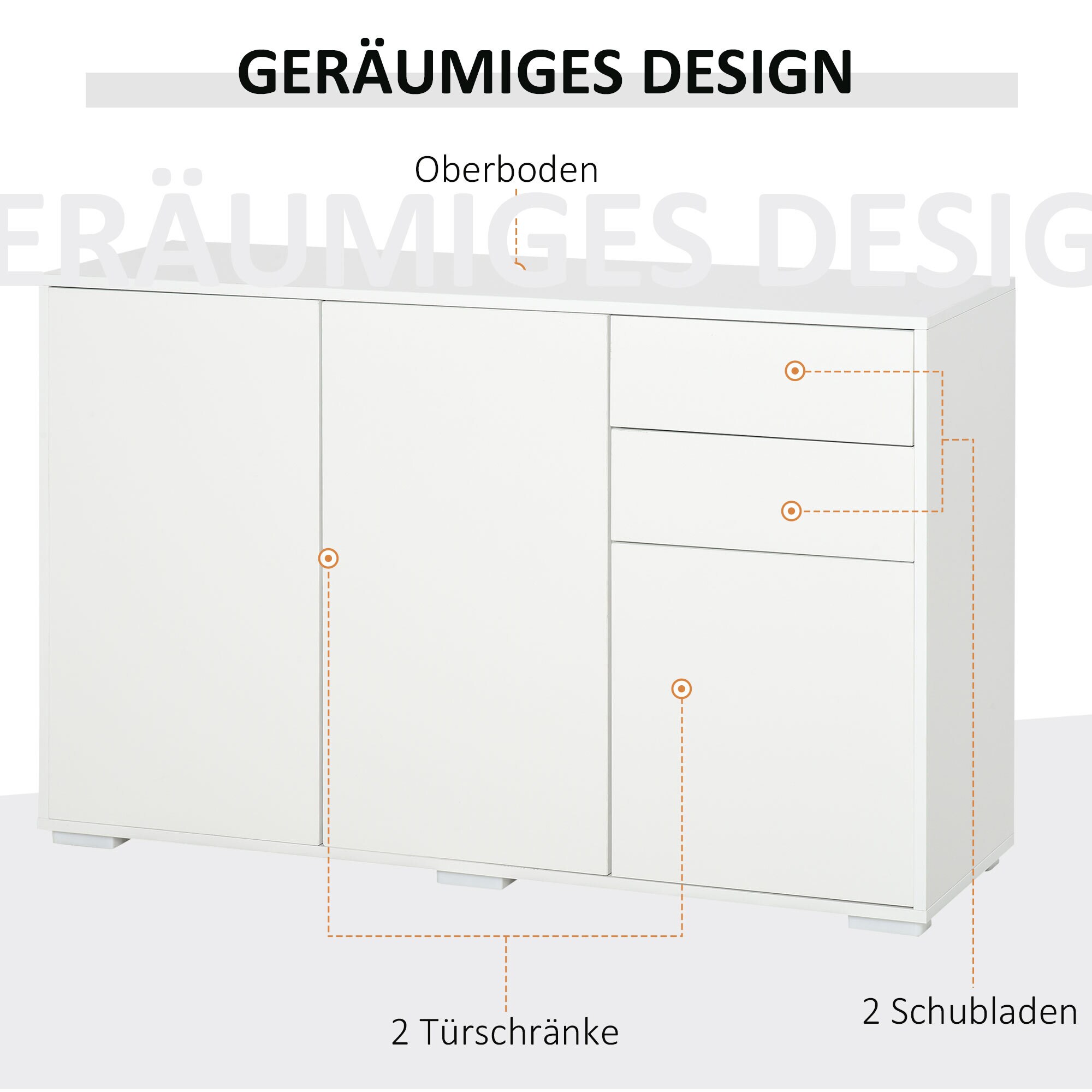 HOMCOM Beistellschrank mit Druckmechanismus weiß 117L x 36B x 74H cm