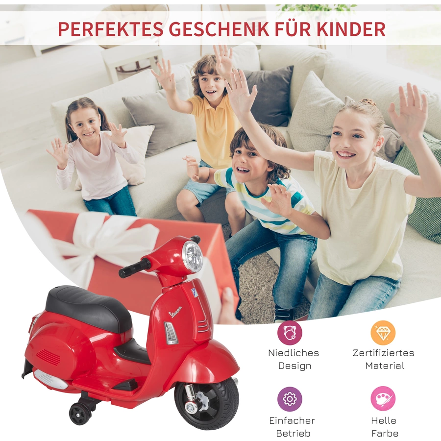 HOMCOM Elektrisches Kindermofa im Vespa Stil rot