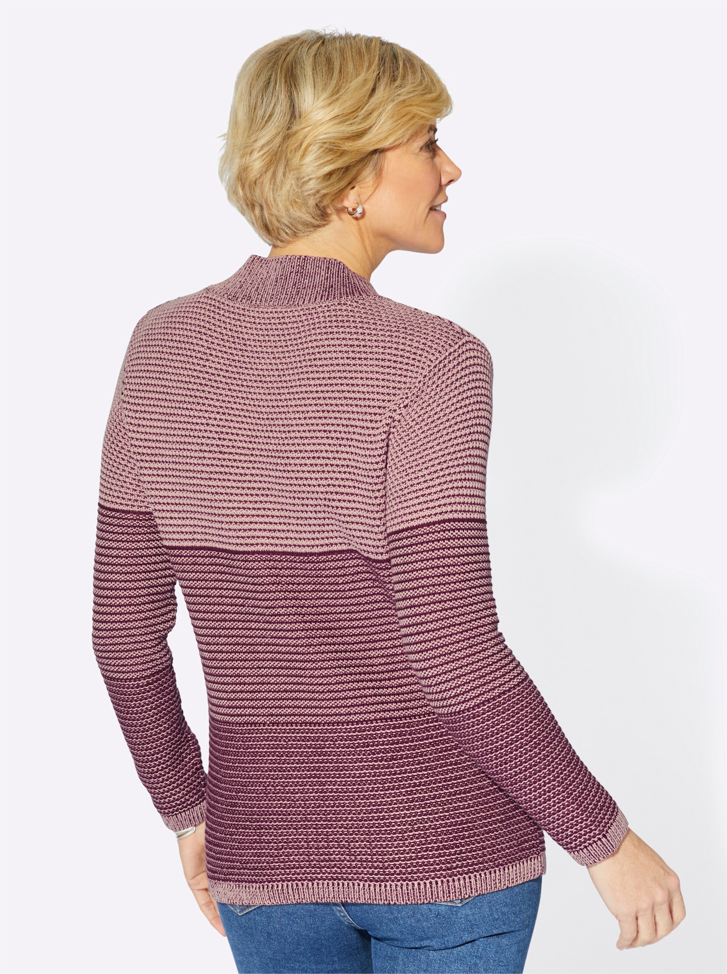 V-Ausschnitt-Pullover in hortensie-burgund-gemustert