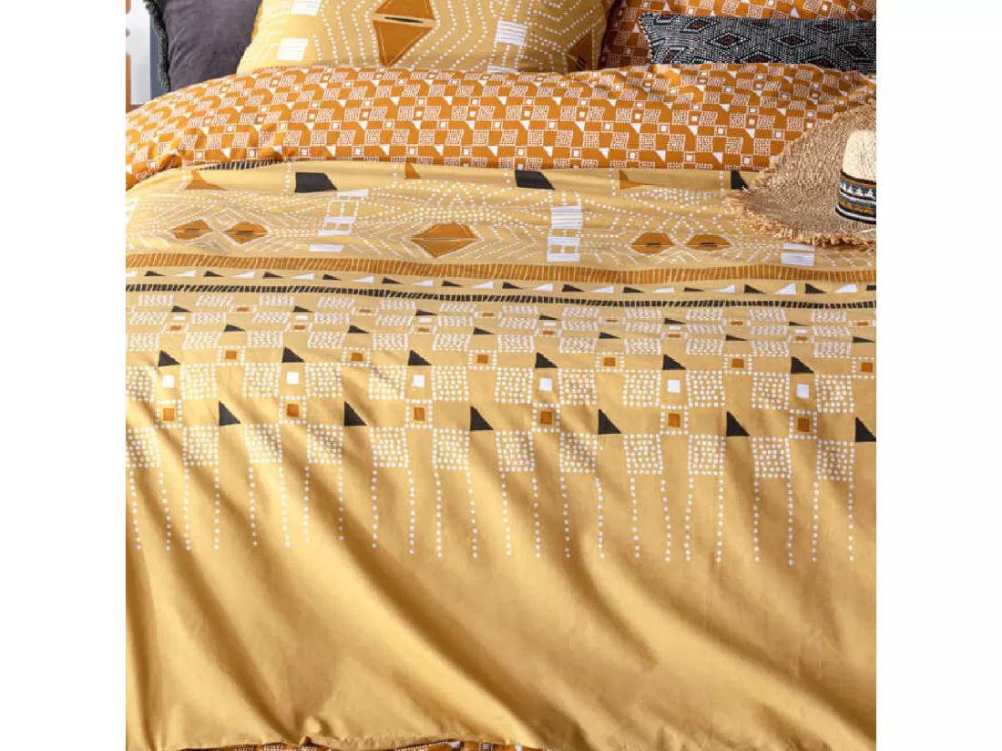 Parure 2 Personnes 240 x 220 cm Housse de couette avec 2 taies en Percale de Coton Imprimé Kacang