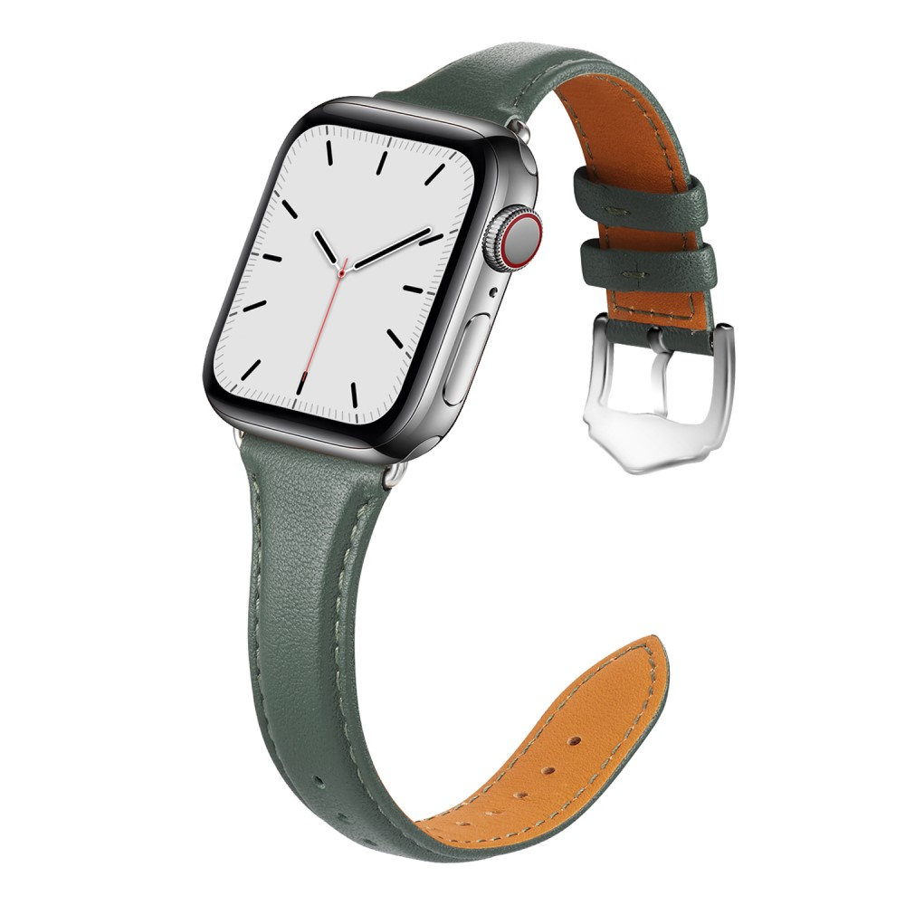Apple Watch (42/41/40/38 mm) Echtleder Armband Slim mit Dornschliesse (Gelenkumfang: 175-210mm) - Dunkelgrün / Silber