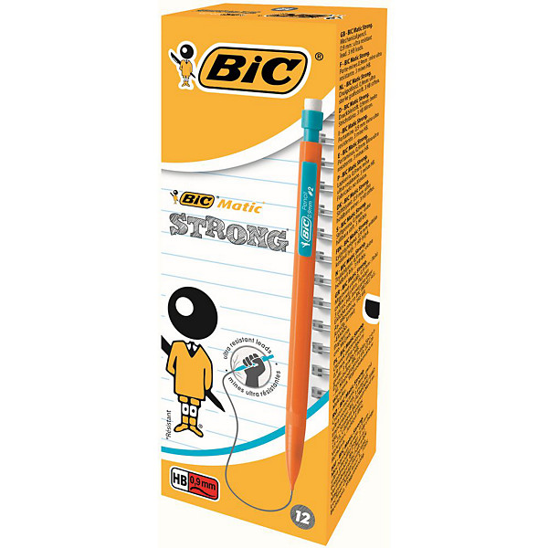 BIC® Matic Strong Porte-mine pointe large 0,9 mm HB corps orange - lot de 12