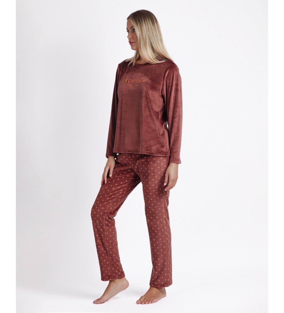 Pijama de manga comprida Admas Dream Big em veludo marrom