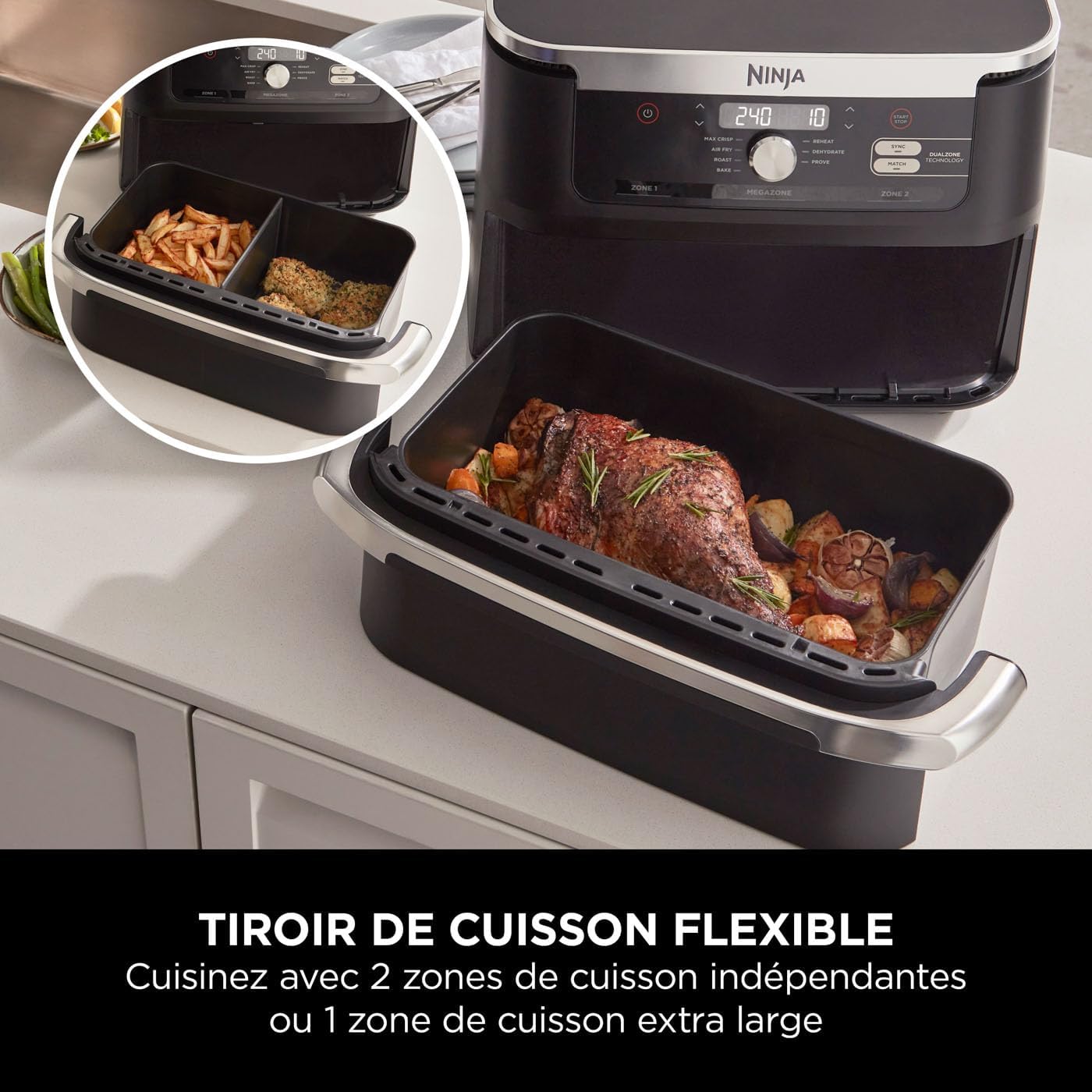 NINJA Foodi FlexDrawer Air Fryer 2 Compartiments Avec Séparateur Amovible, Grande Capacité 10.4L, Air Fryer 7-en-1, Max 240°C, Pièces Antiadhésives Am
