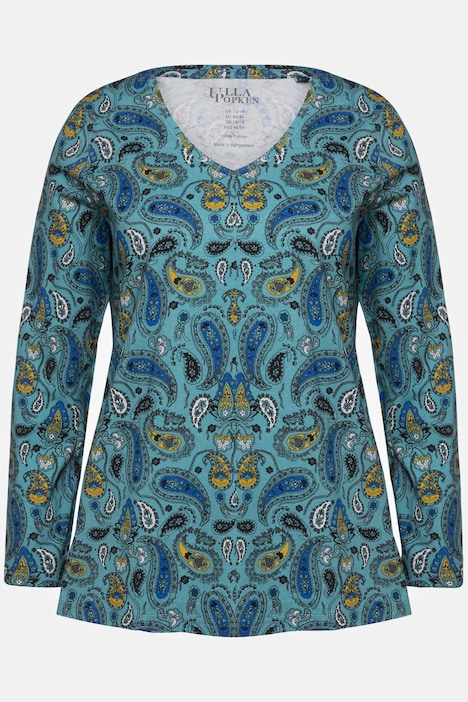 T-Shirt, Paisleymuster, V-Ausschnitt, Langarm