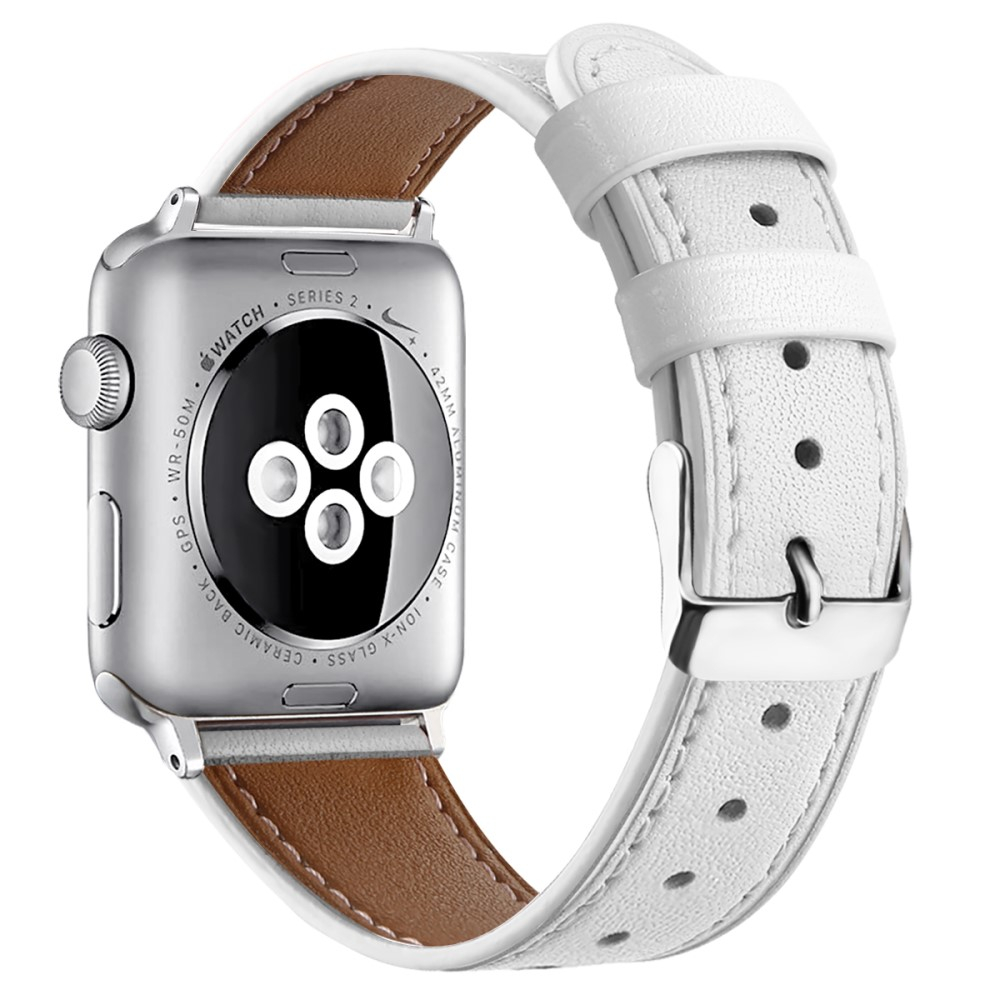 Apple Watch (42/41/40/38 mm) Ersatz Echtleder Armband (Gelenkumfang: 165-220mm) - Weiss