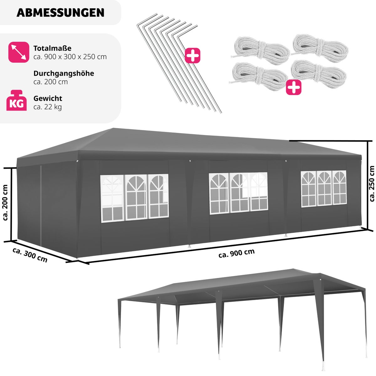 tectake Elasa 9 x 3 m paviljoen inclusief scheerlijnen en haringen