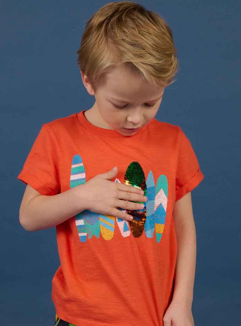 T-shirt orange à sequins réversibles enfant garçon