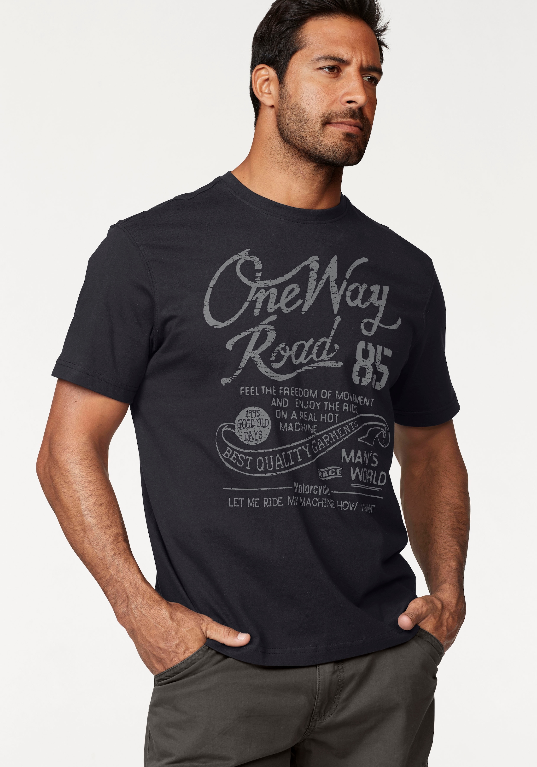 Man's World T-Shirt , Kurzarm,  Regular Fit,  mit Print,  Rundhals,  im Used-Look