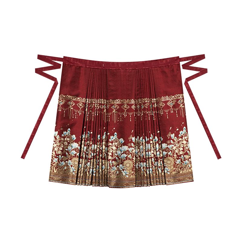 Keiko Girl - Pofmouw Hanfu Top met print / Hoge taille bloemenprint geplooide midi Ma Mian rok / Set