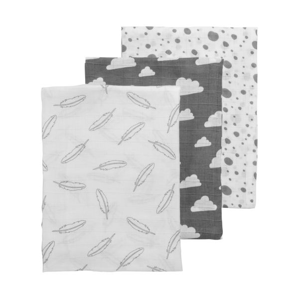 Meyco Feather Swaddle Grijs / Wit 3 Stuks