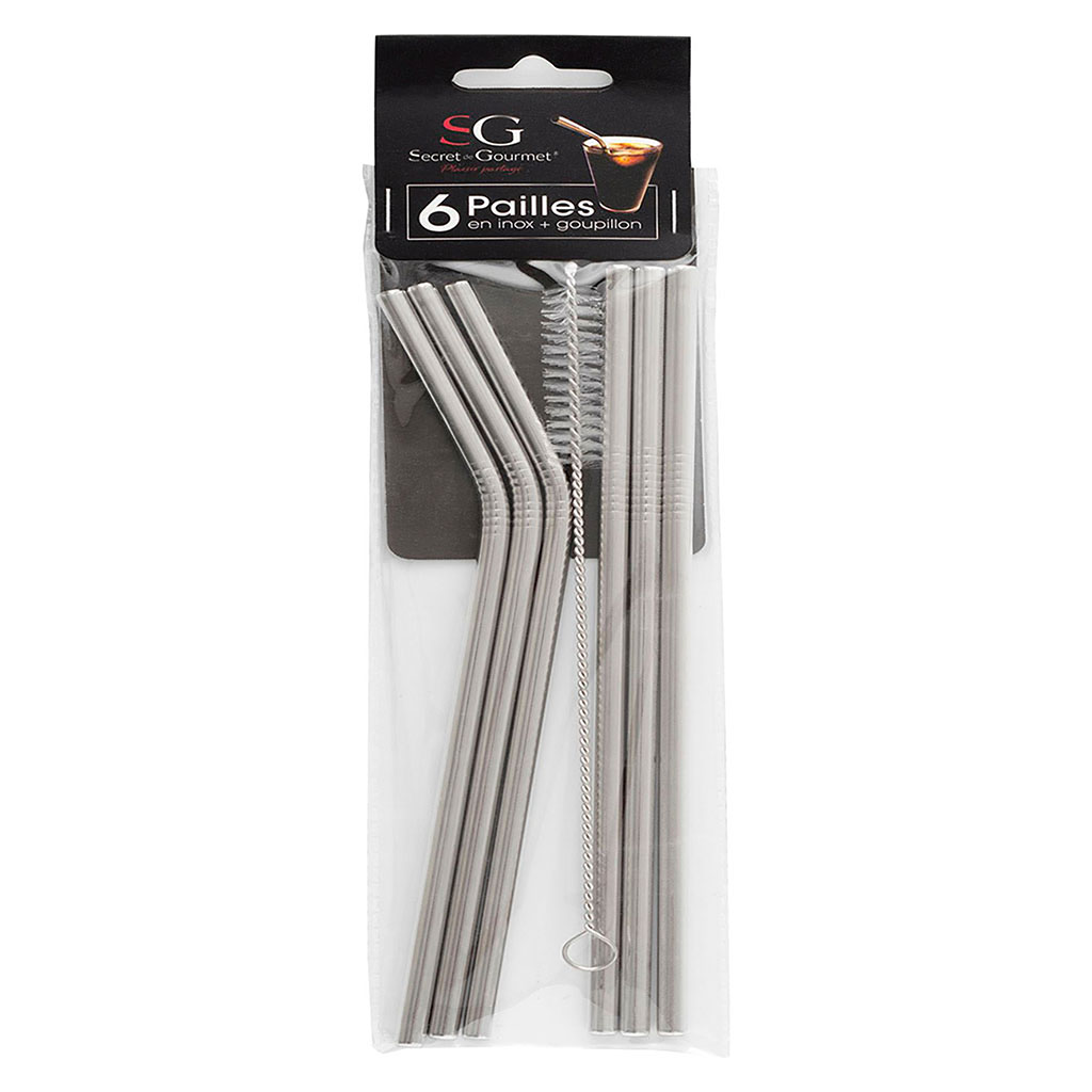 Lot de 6 pailles inox réutilisables et goupillon