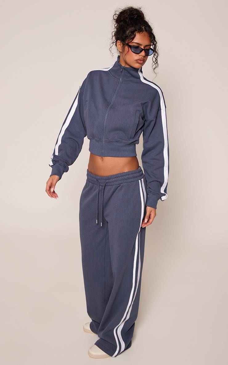 Bleu Marine Sweat Court À Col Cheminée Avec Fermeture Éclair