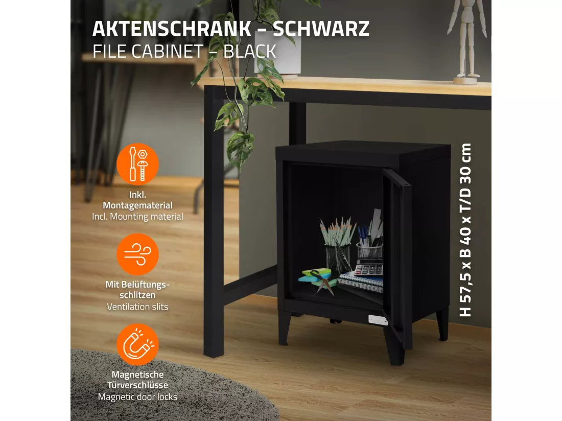 Armoire de classement noir en acier 40x30x57,5cm table de chevet stockage outils