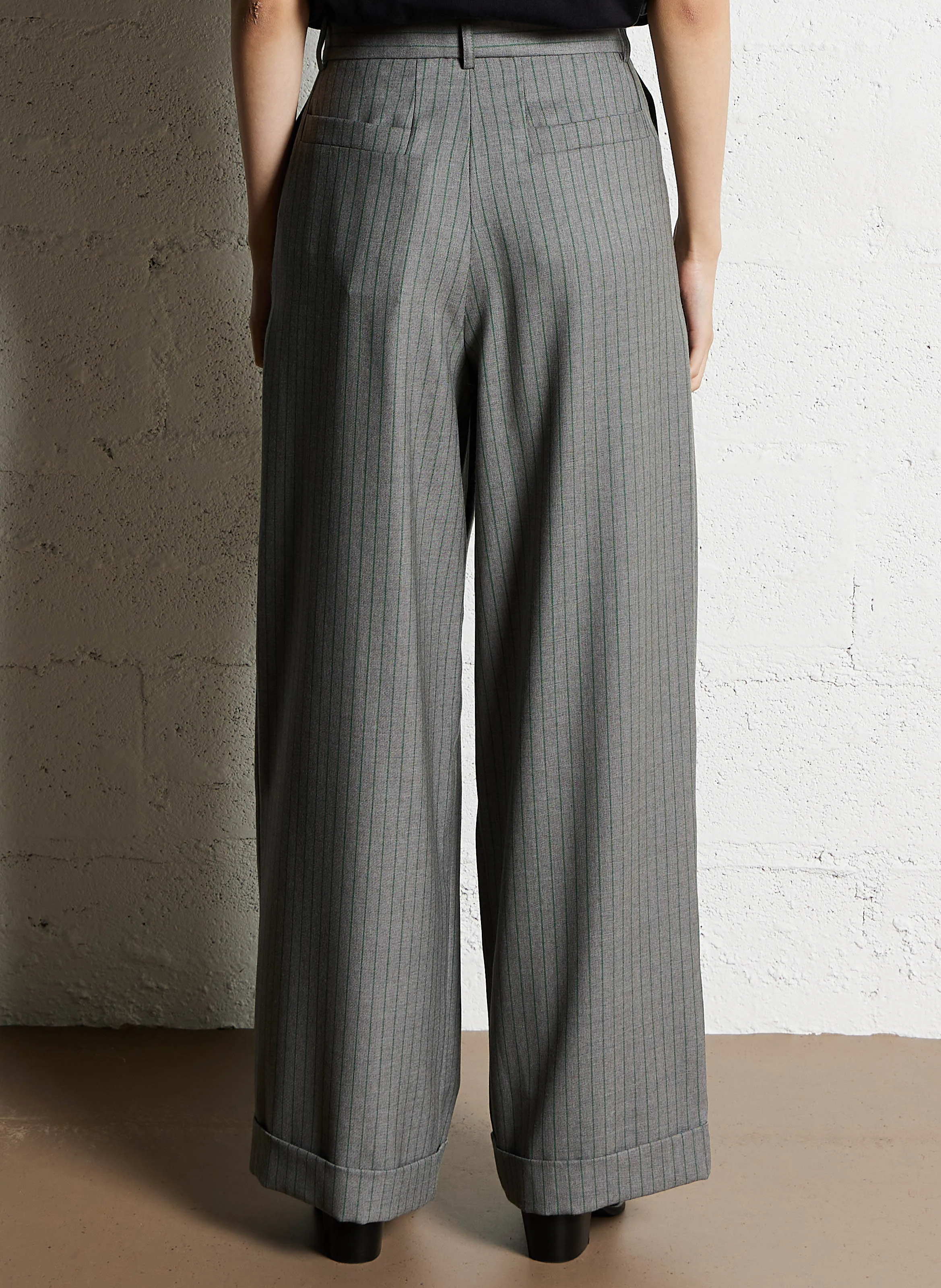 TIM - Pantalon rayé en laine vierge | Vert