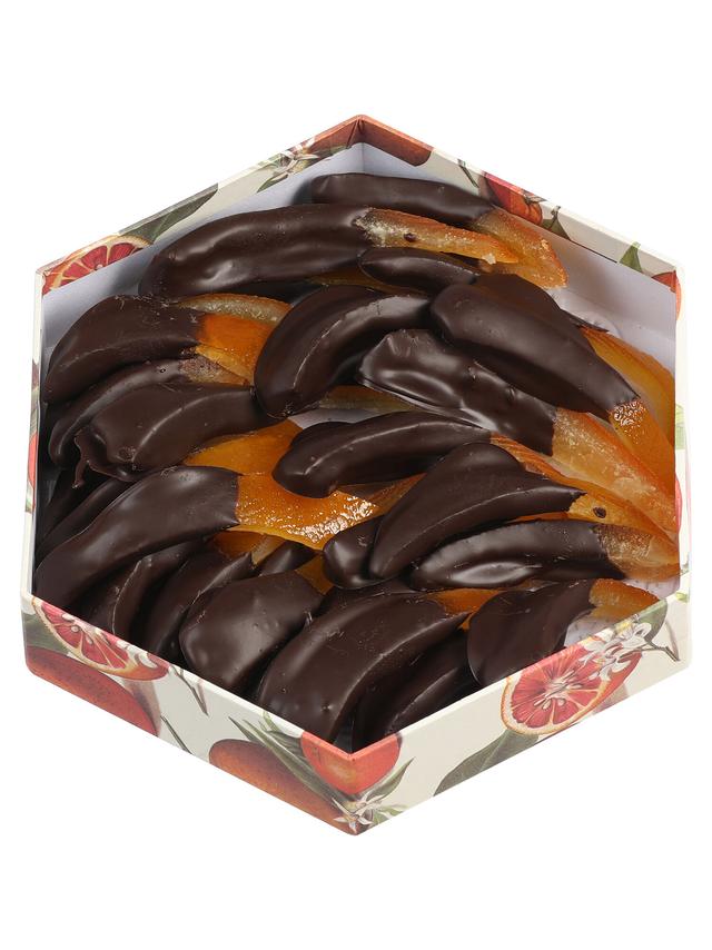 In Zartbitterschokolade getauchte Orangen
