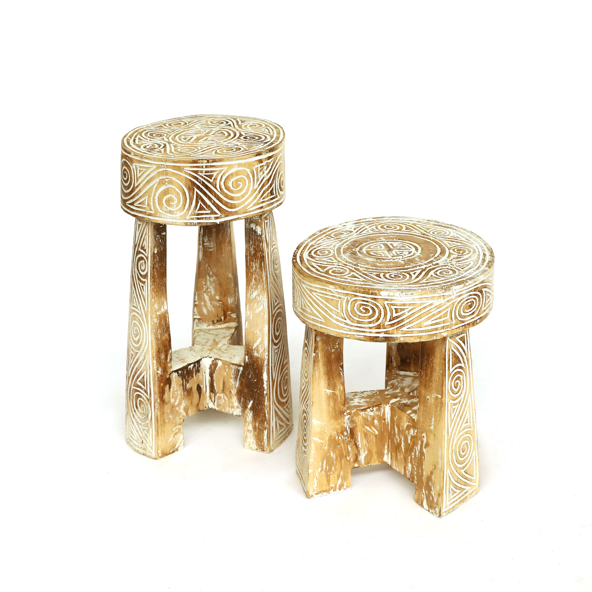 Hocker 'Toraja', natur, weiß, H 34 cm, Ø 28 cm von fischer's lagerhaus