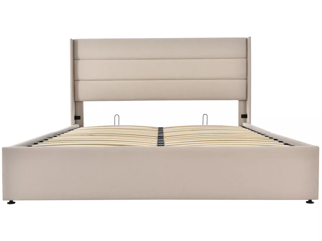 Lit coffre Lit de rangement - 180x200 cm en Lin Blanc cassé - Sweiko