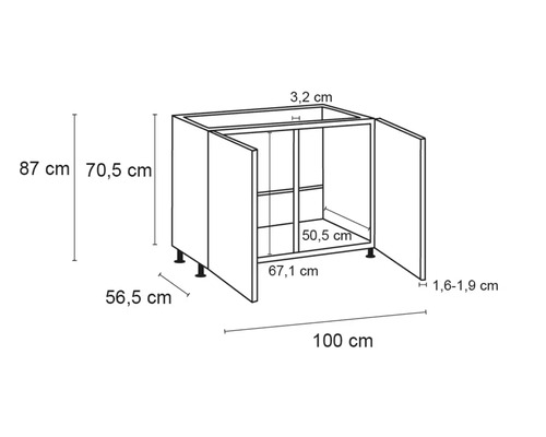 Optifit spoelbakkast Rurik986 BxDxH 100x58,4x87 cm wit glanzend, gedemonteerd