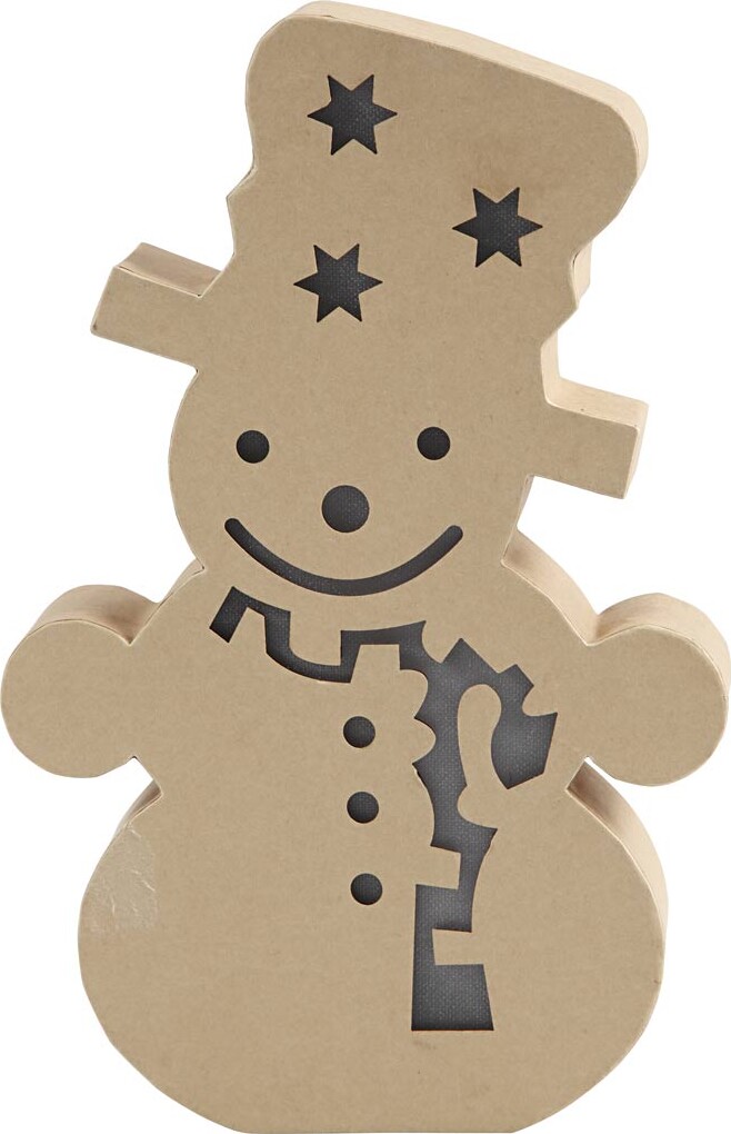 Papfigur Med Indbygget Lys - Snemand - H 27 CM - D 4 CM - B 17,5 CM - 1 Stk