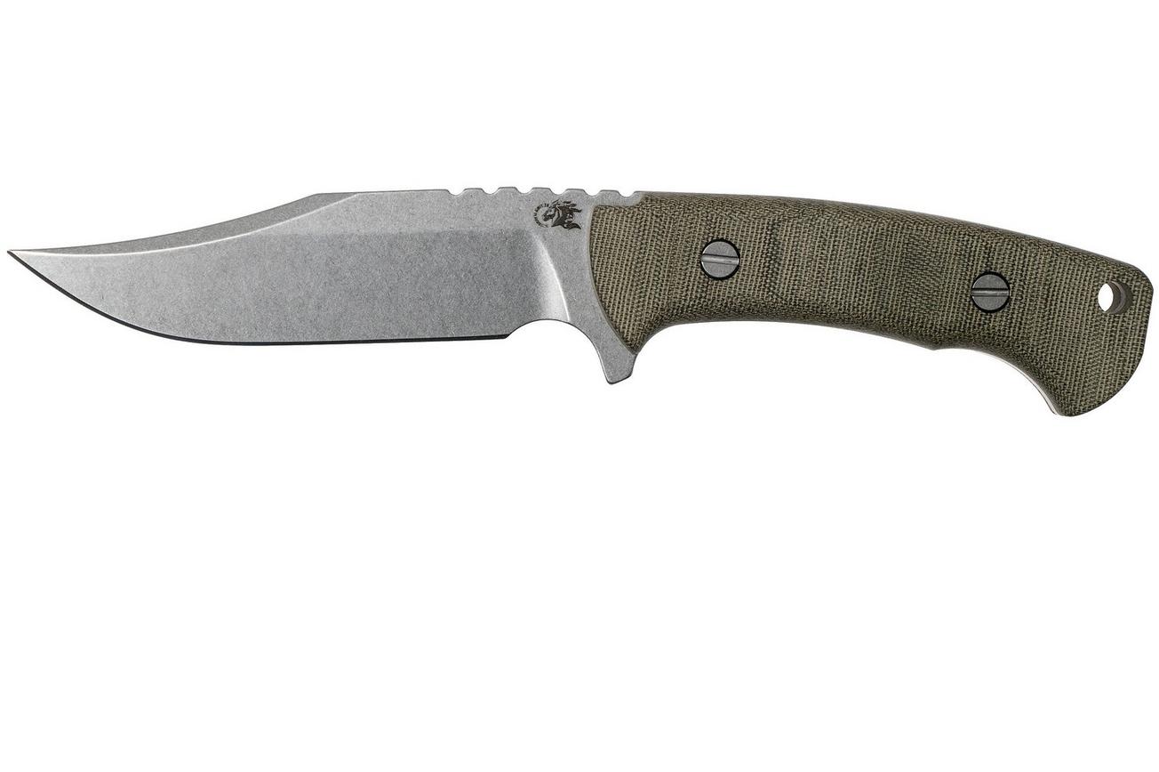 Rick Hinderer Ranch Bowie Green Canvas Micarta, Stonewashed, bowie mes