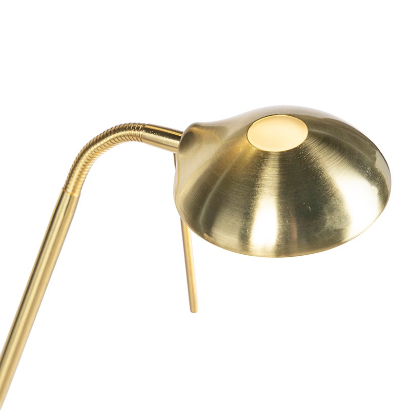 QAZQA - Moderne vloerlamp | Staande lamp | Vloerlamp | Lamp | Lichtgoud | Messing met leeslamp incl. LED en dimmer - Diva 2 Dimmer | Dimbaar | Woonkamer | Slaapkamer | Uplighter - Staal