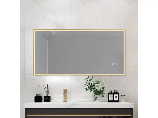 Miroir salle de bain LED 110x60cm anti buée avec cadre doré LB-126080G